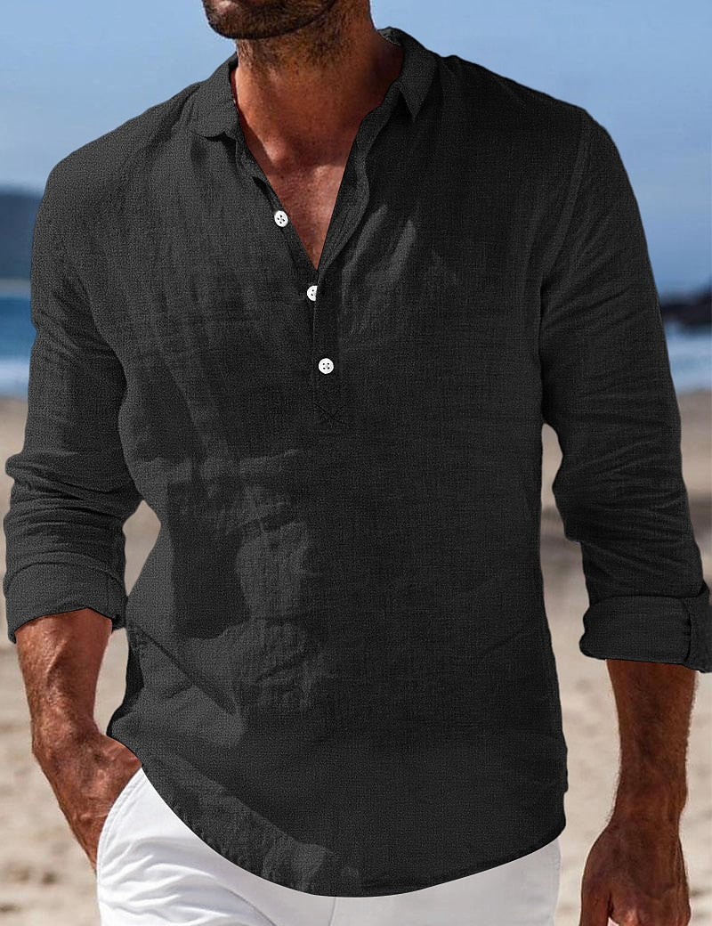 Men's Lightweight Cotton-Linen Button-Down Shirt