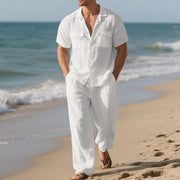 Men's Lightweight Cotton-Linen Shirt and Pants Set