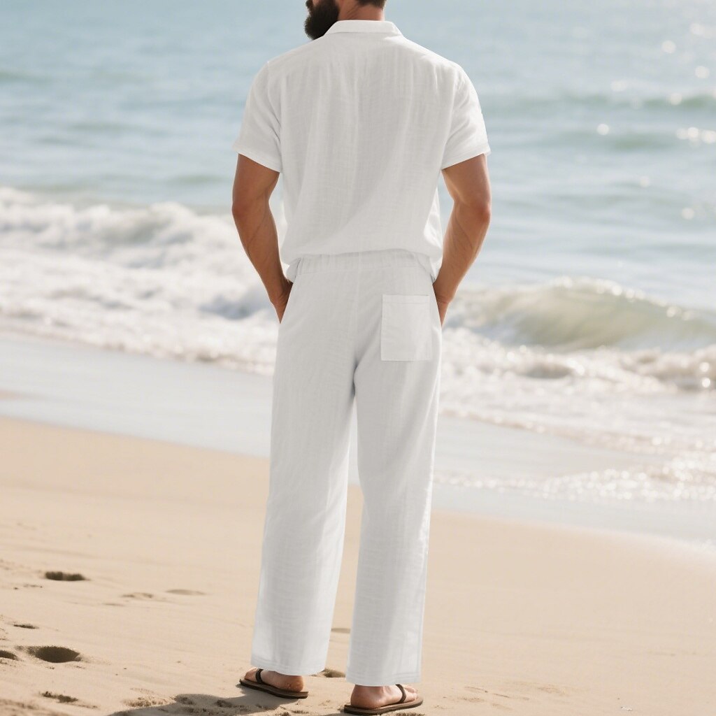 Men's Lightweight Cotton-Linen Shirt and Pants Set
