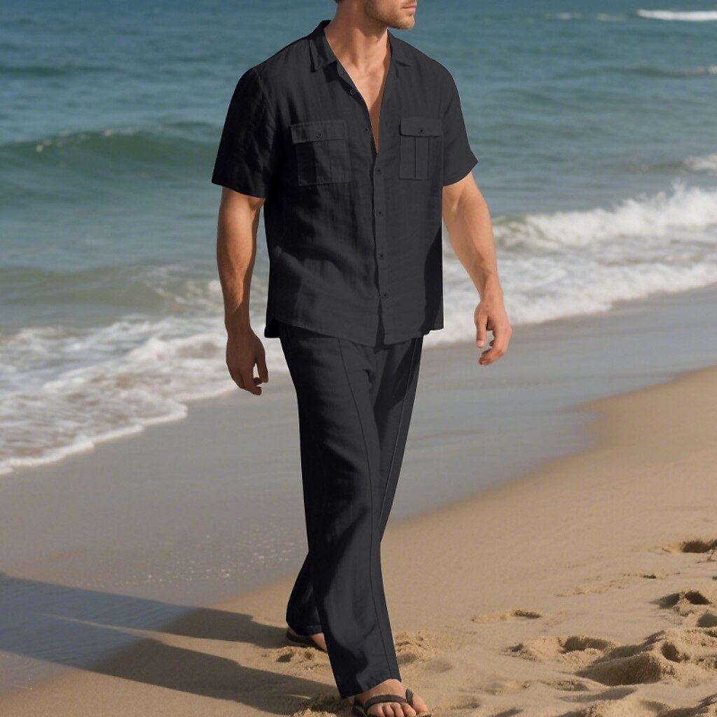 Men's Lightweight Cotton-Linen Shirt and Pants Set