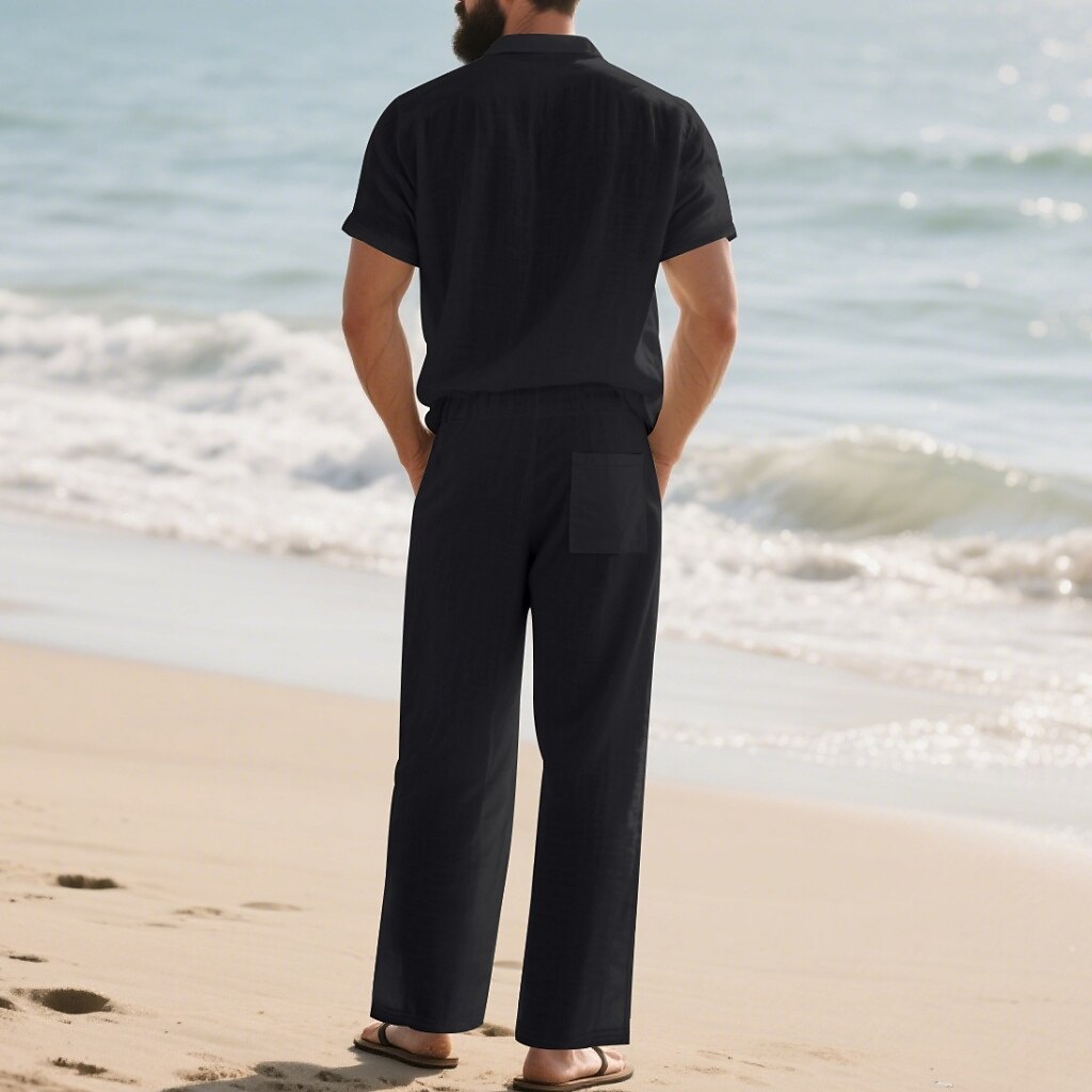 Men's Lightweight Cotton-Linen Shirt and Pants Set