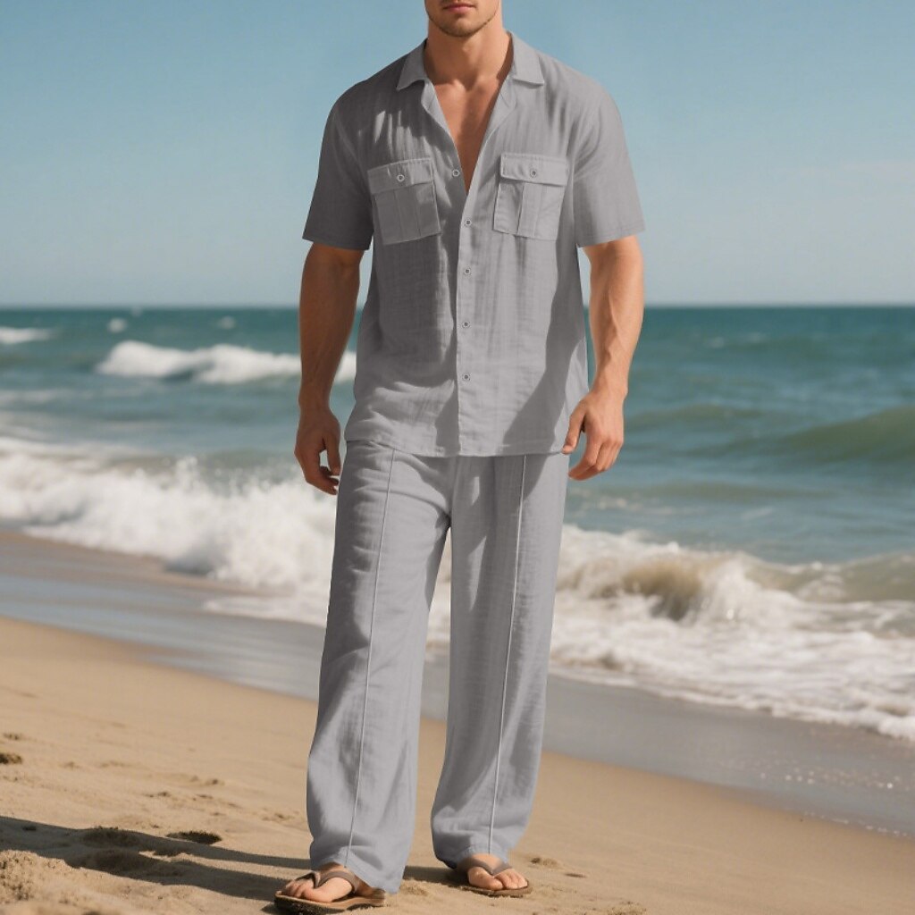 Men's Lightweight Cotton-Linen Shirt and Pants Set