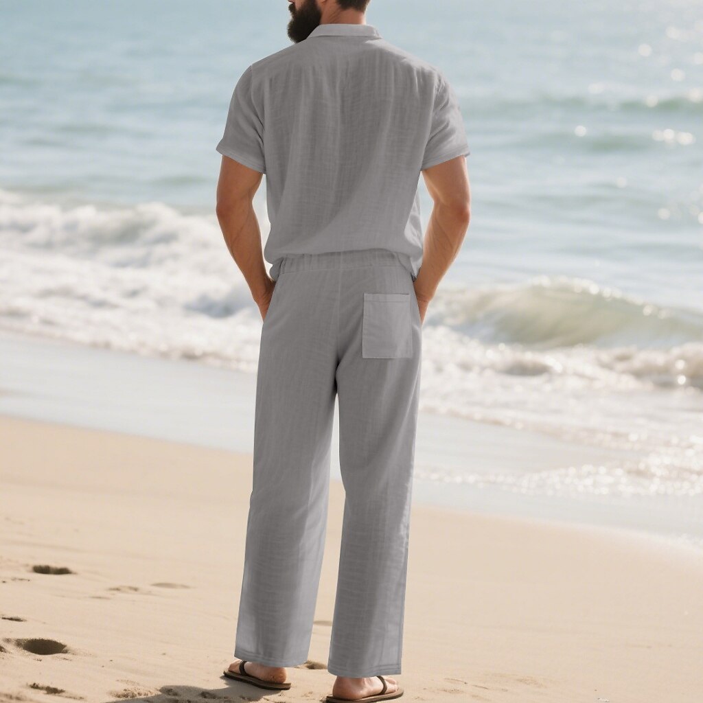 Men's Lightweight Cotton-Linen Shirt and Pants Set