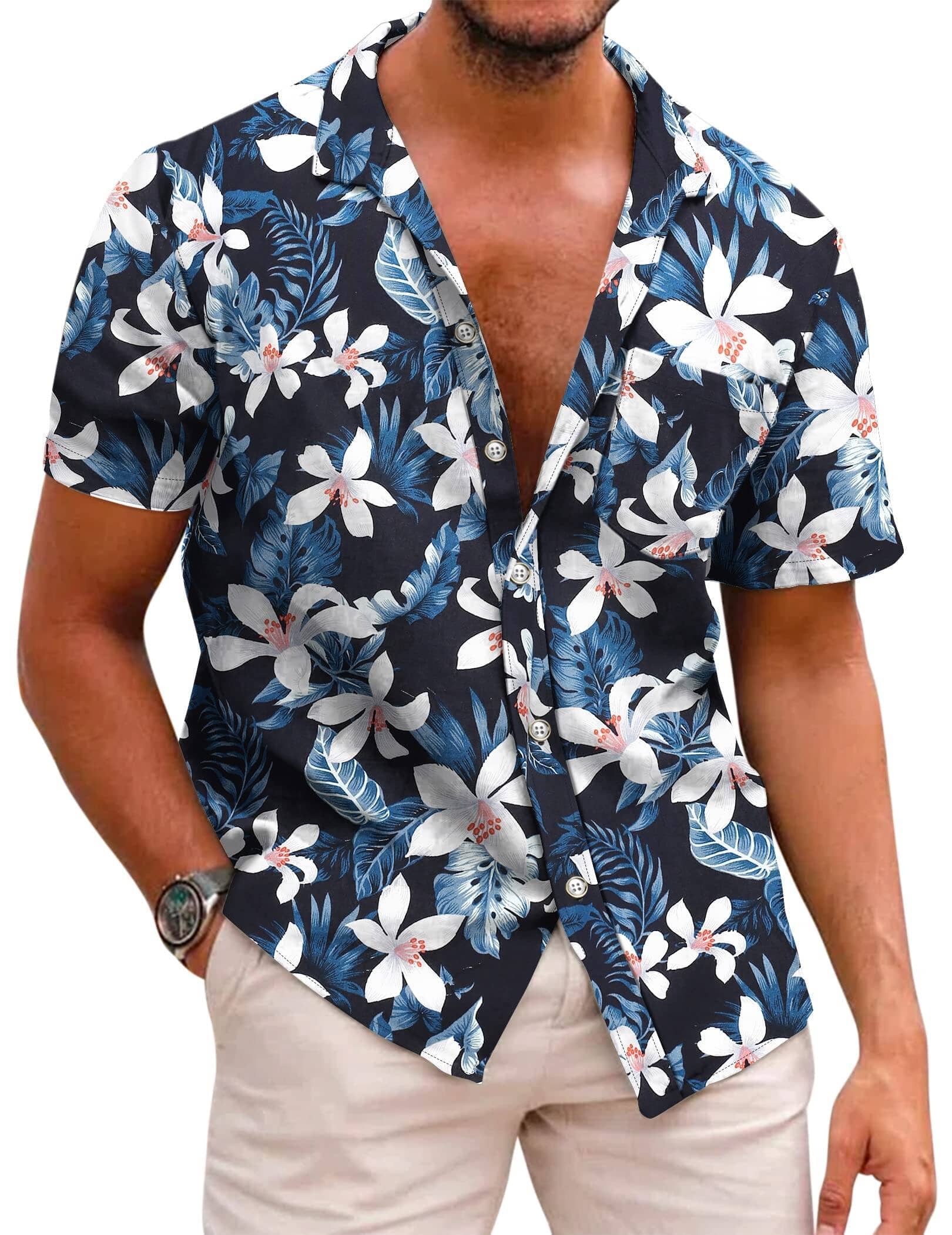 Men's Lightweight Cotton Floral Button-Down Shirt