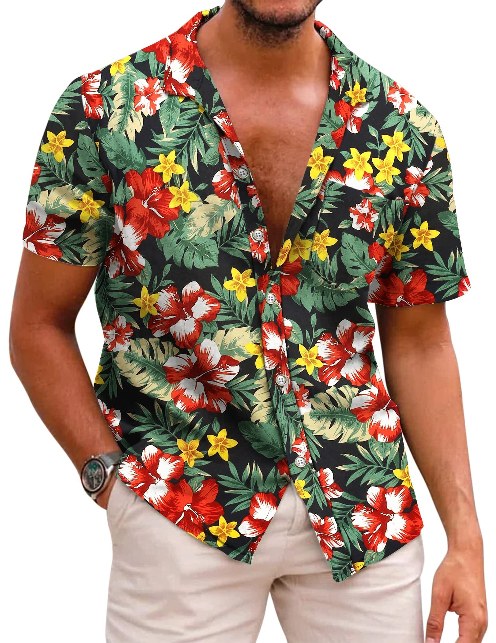 Men's Lightweight Cotton Floral Button-Down Shirt