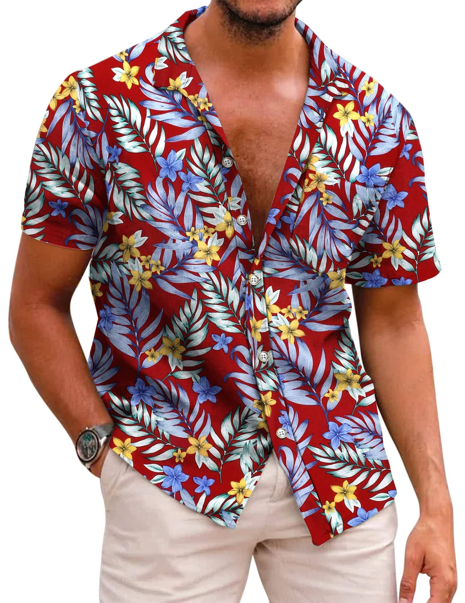 Men's Lightweight Cotton Floral Button-Down Shirt