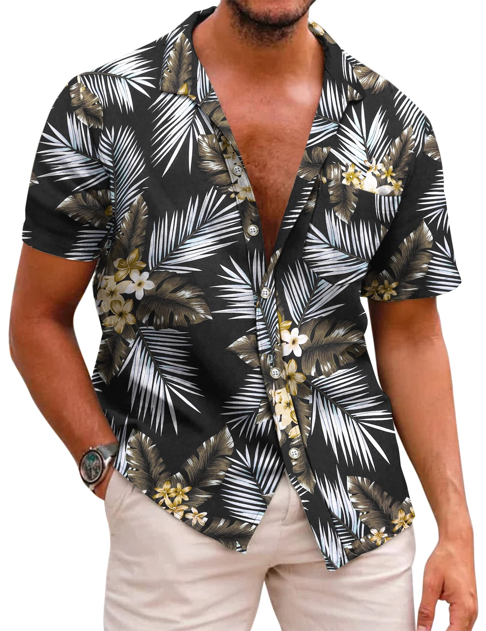 Men's Lightweight Cotton Floral Button-Down Shirt