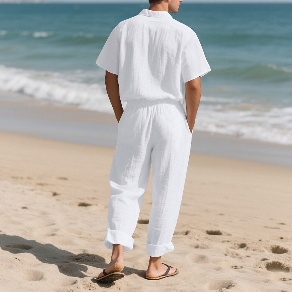 Men's Lightweight Cotton Linen Shirt and Pants Set