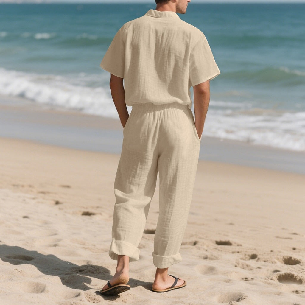 Men's Lightweight Cotton Linen Shirt and Pants Set