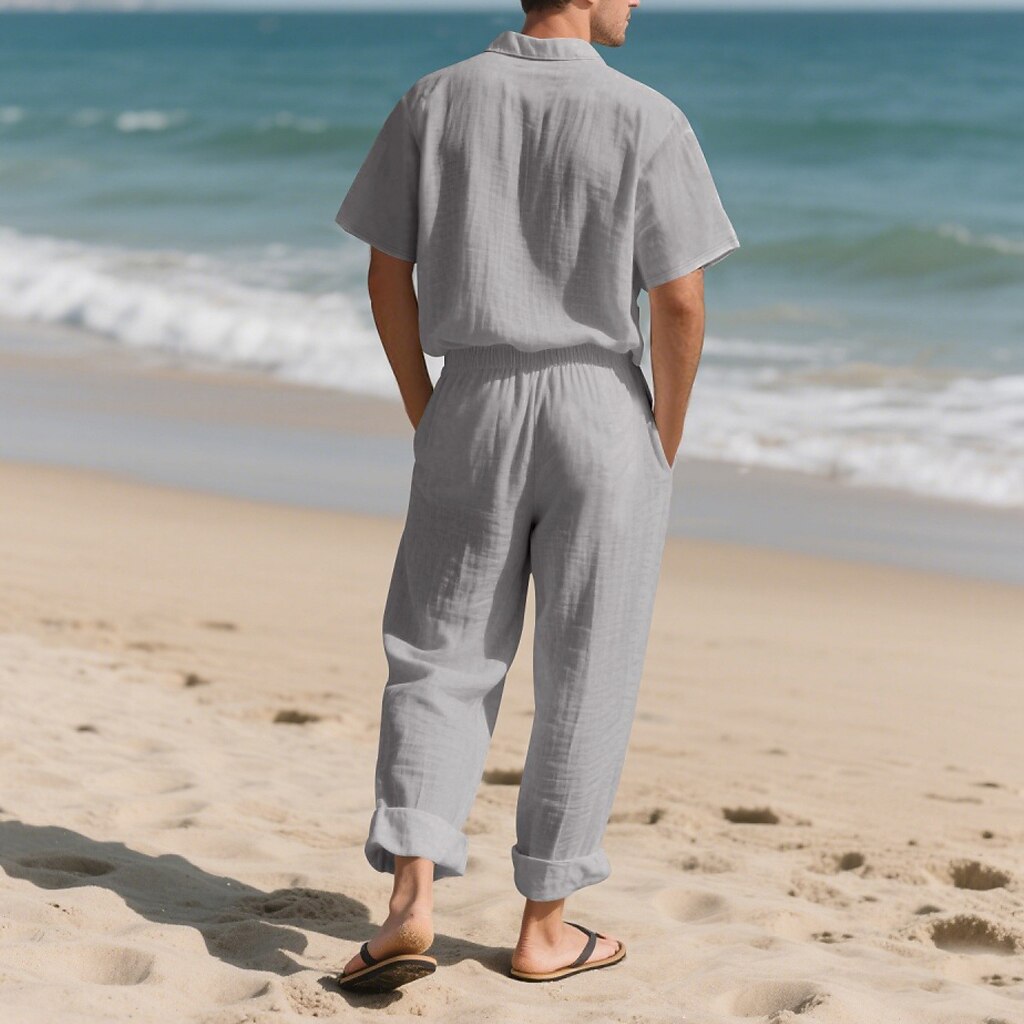 Men's Lightweight Cotton Linen Shirt and Pants Set
