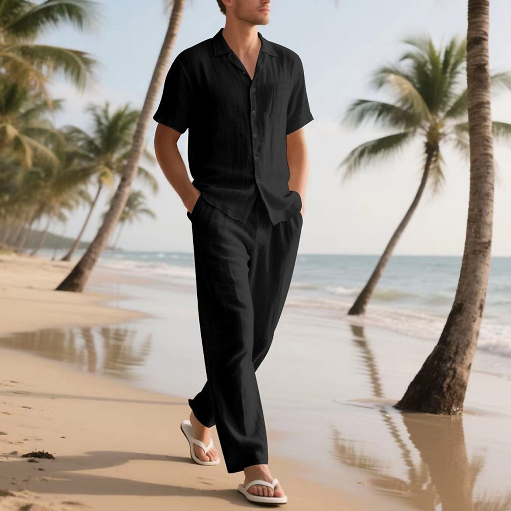 Men's Lightweight Cotton Linen Shirt and Pants Set