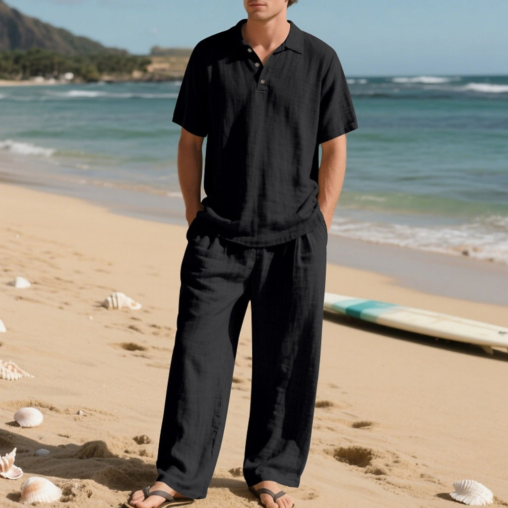 Men's Lightweight Cotton Linen Two-Piece Set