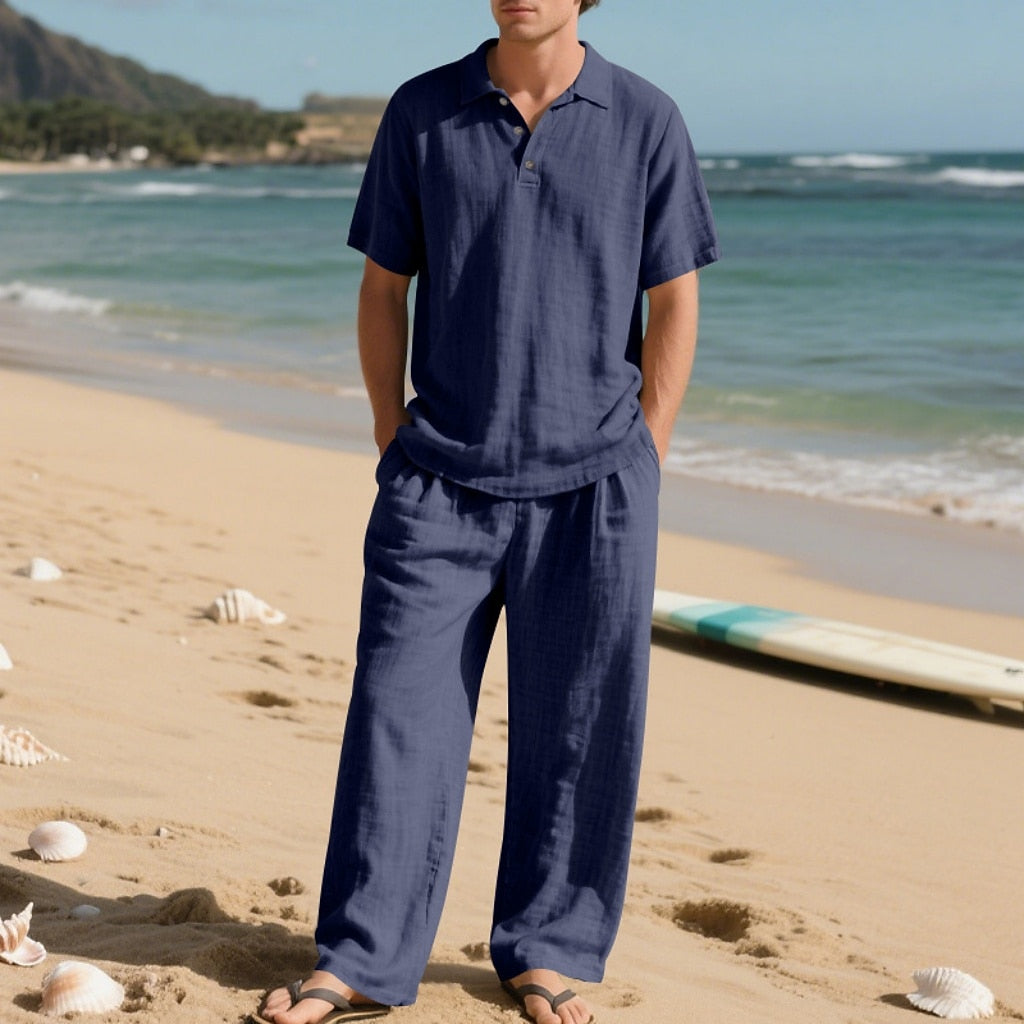 Men's Lightweight Cotton Linen Two-Piece Set