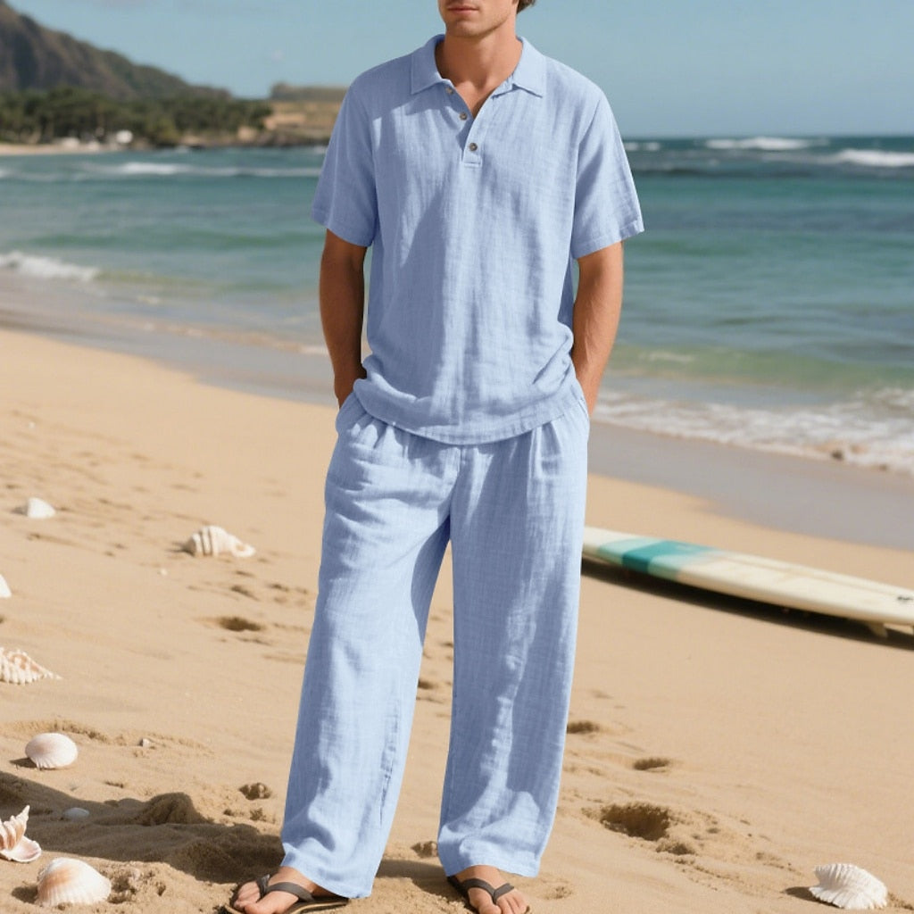 Men's Lightweight Cotton Linen Two-Piece Set