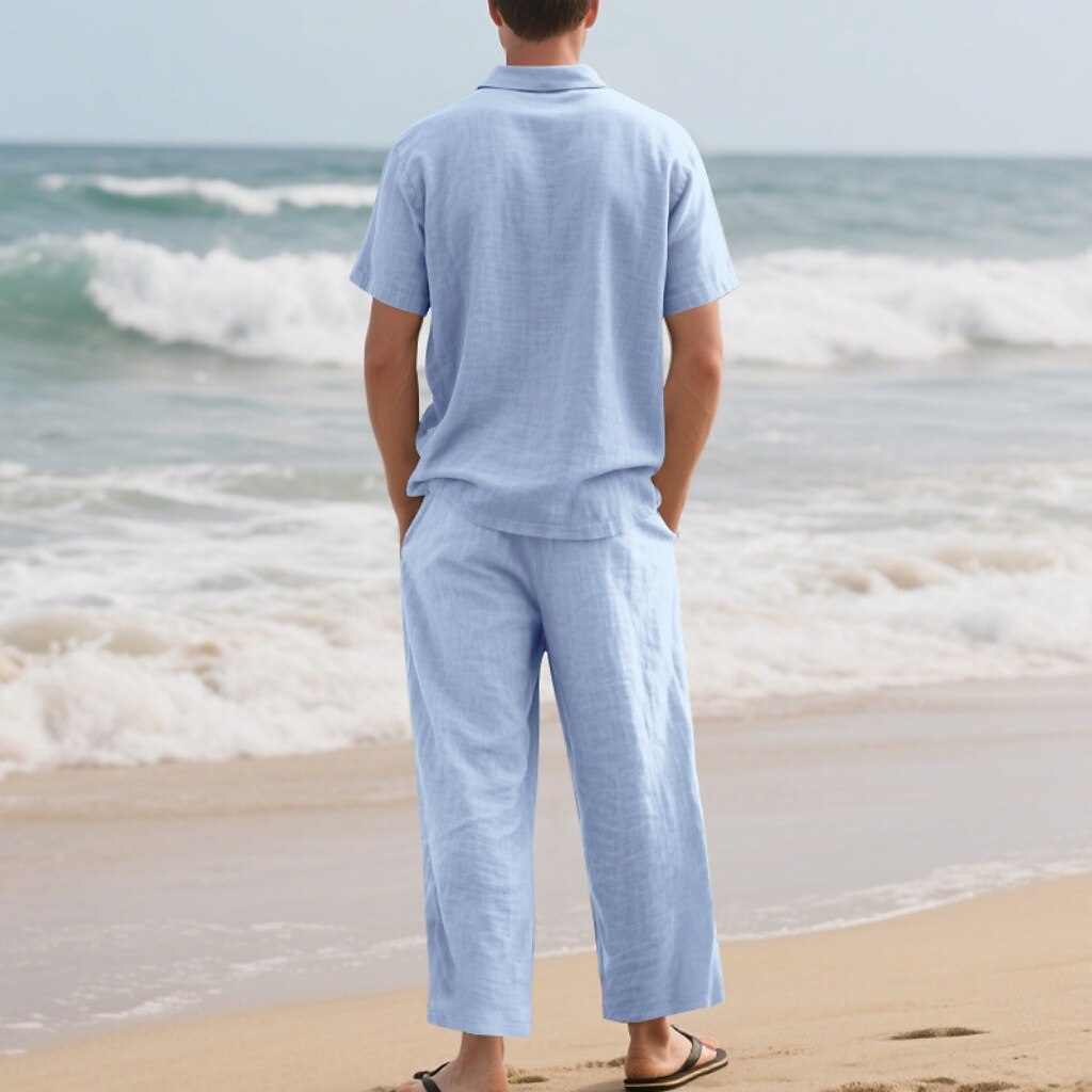 Men's Lightweight Cotton Linen Two-Piece Set