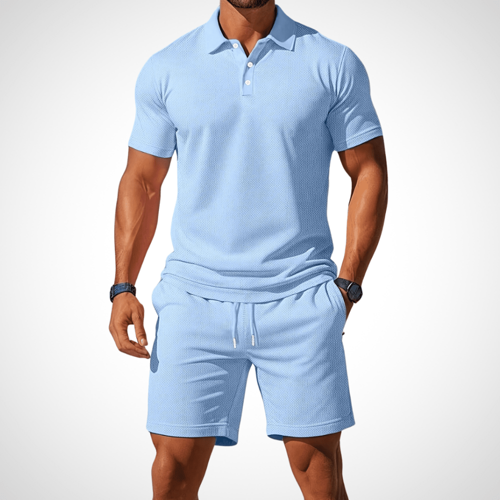 Men's Lightweight Cotton Polo Shirt and Shorts Set