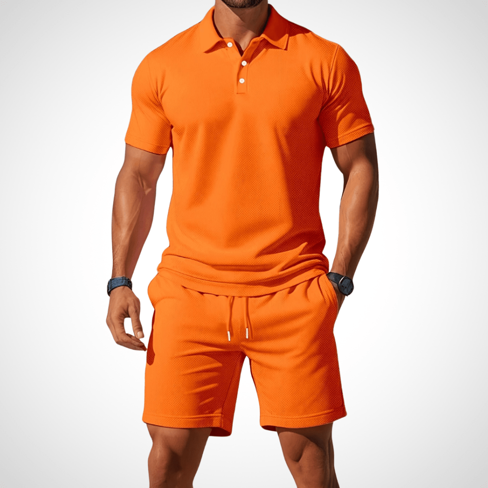 Men's Lightweight Cotton Polo Shirt and Shorts Set