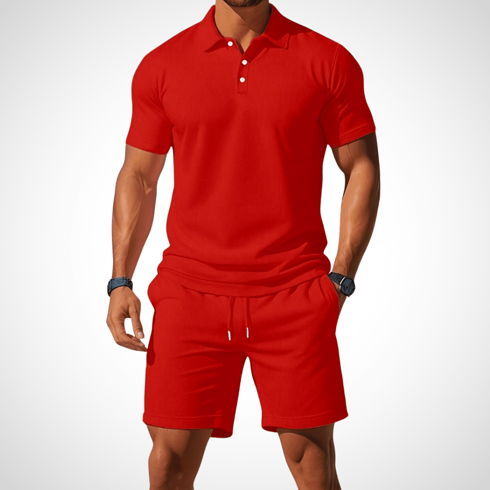 Men's Lightweight Cotton Polo Shirt and Shorts Set