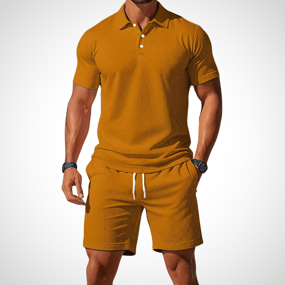 Men's Lightweight Cotton Polo Shirt and Shorts Set