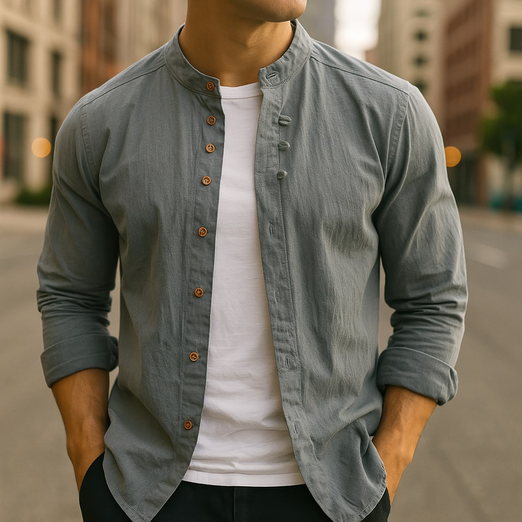 Men's Lightweight Linen-Cotton Button-Down Shirt