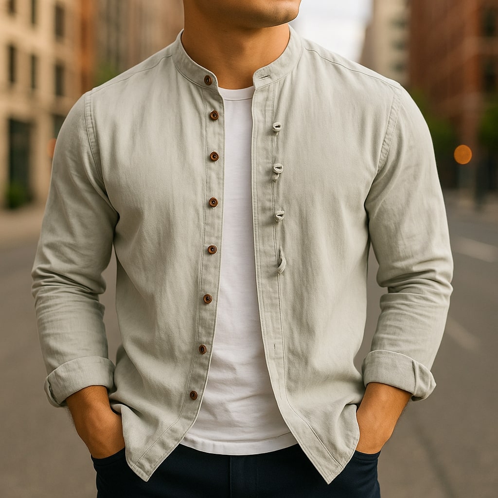Men's Lightweight Linen-Cotton Button-Down Shirt