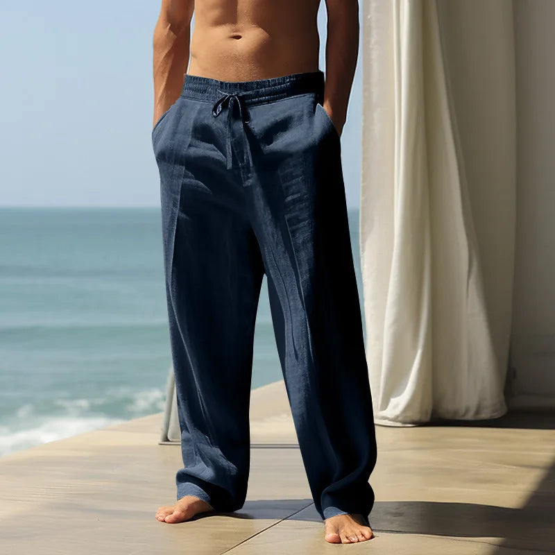 Men's Lightweight Linen-Cotton Elastic Waist Trousers