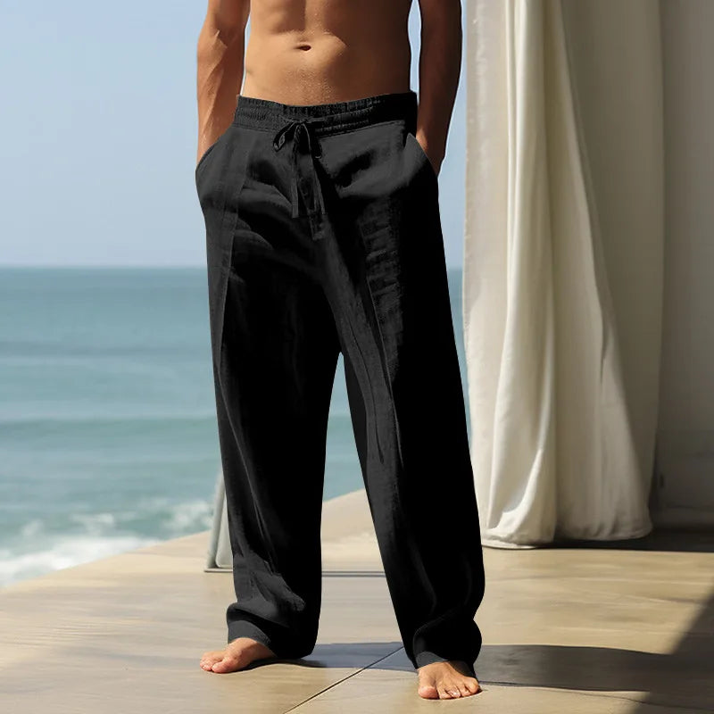 Men's Lightweight Linen-Cotton Elastic Waist Trousers