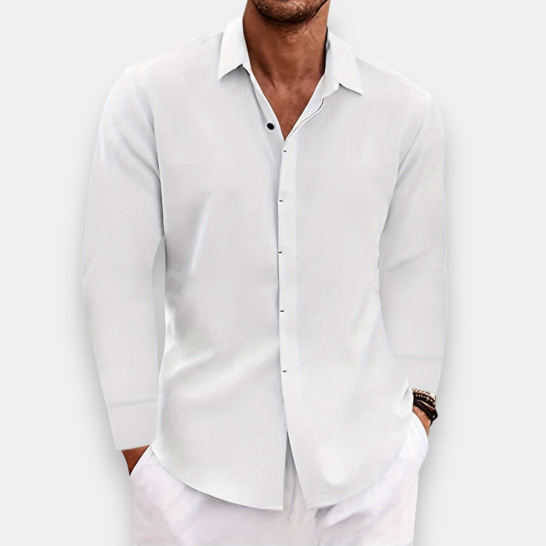 Men's Lightweight Linen Blend Button-Down Shirt