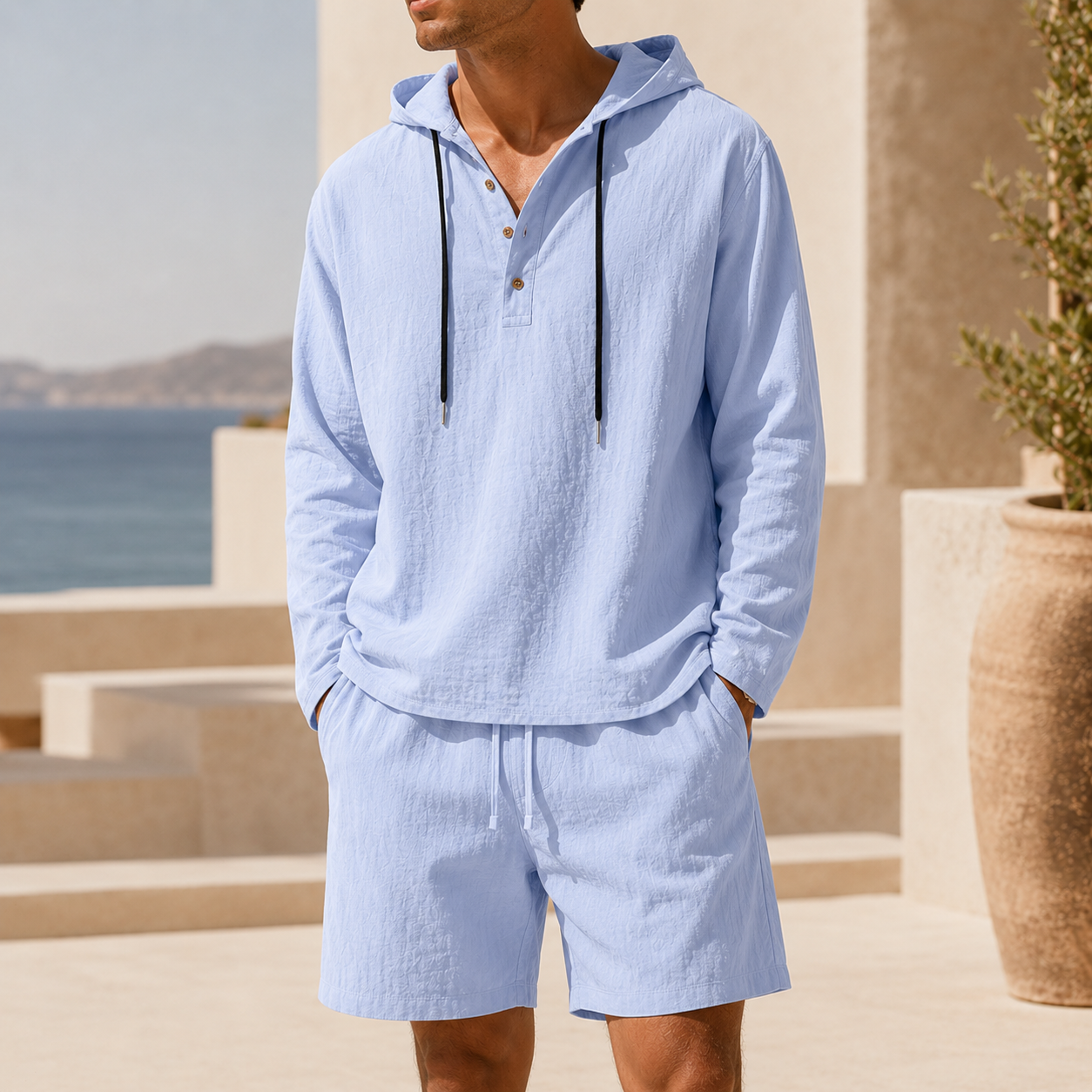 Men's Lightweight Linen Blend Hooded Set