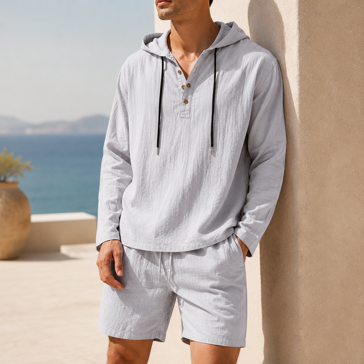 Men's Lightweight Linen Blend Hooded Set