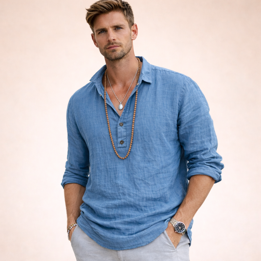 Men's Lightweight Linen Button-Down Dress Shirt