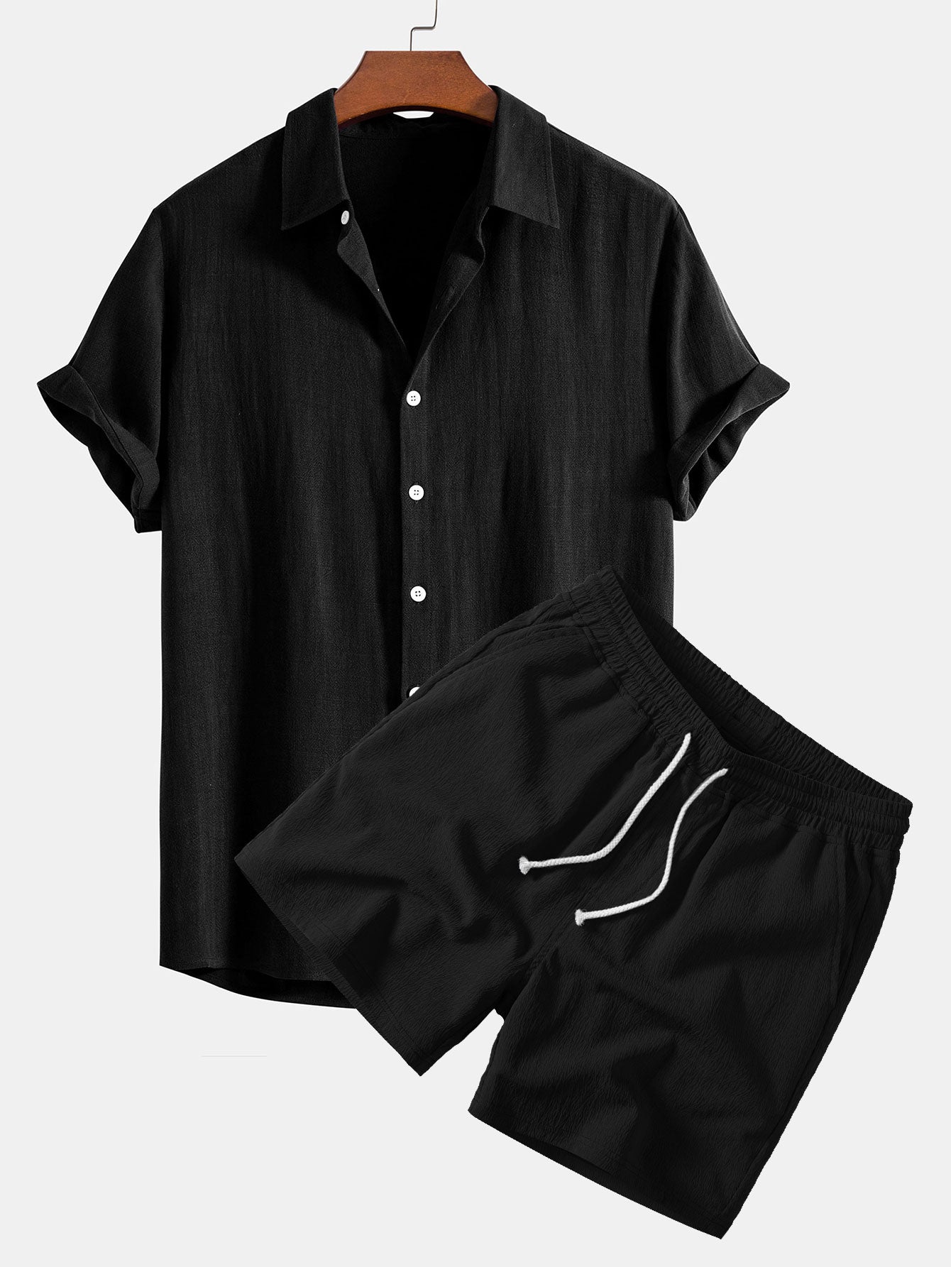 Men's Lightweight Linen Rayon Button-Up Shirt and Shorts Set