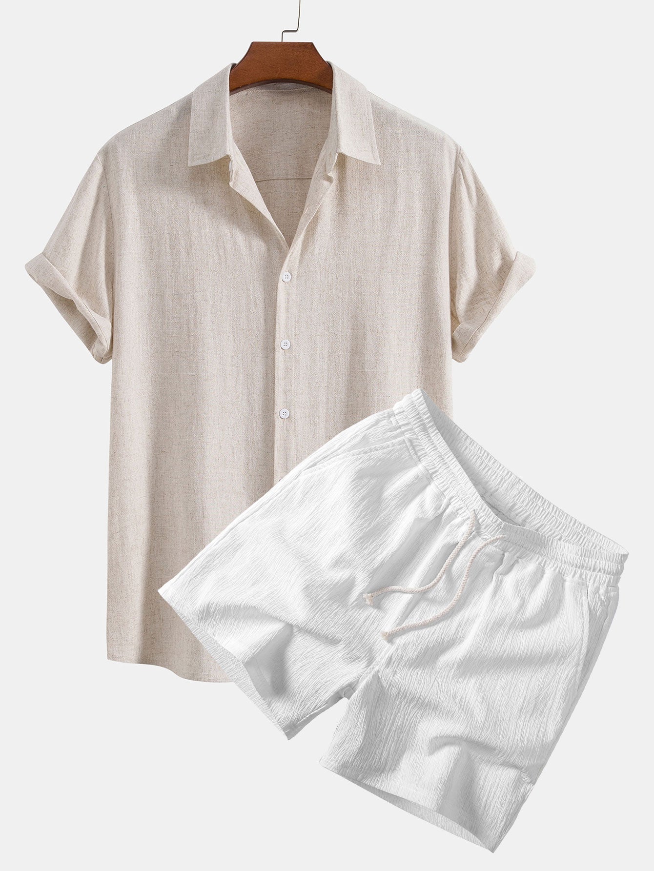 Men's Lightweight Linen Rayon Button-Up Shirt and Shorts Set