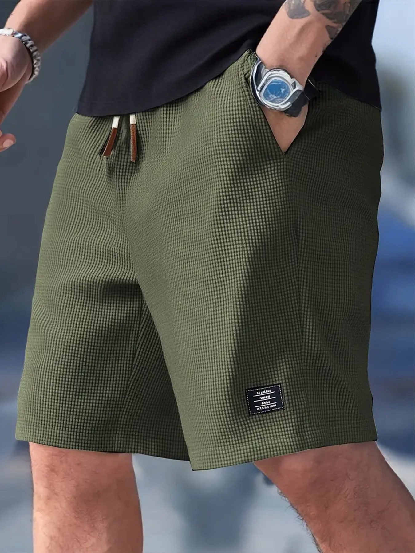 Men's Lightweight Ribbed Casual Drawstring Shorts