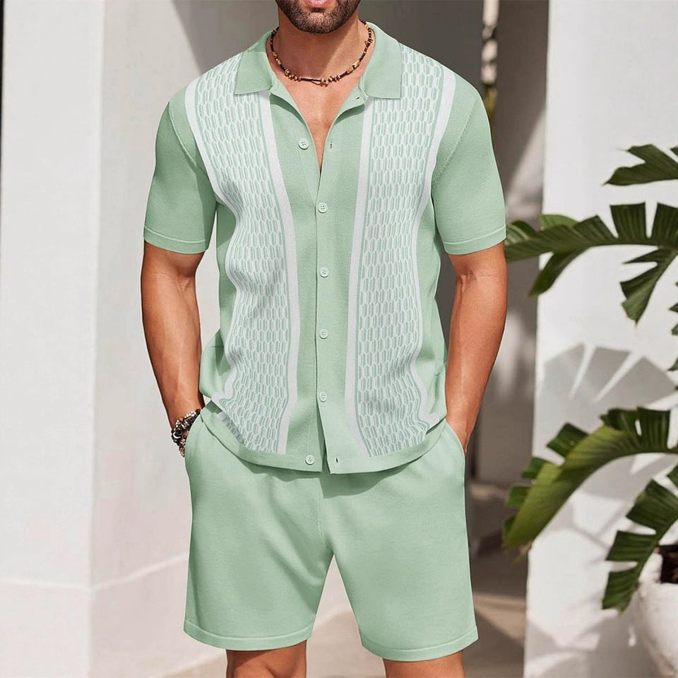 Men's Lightweight Short Sleeve Button-Up Shirt and Shorts Set