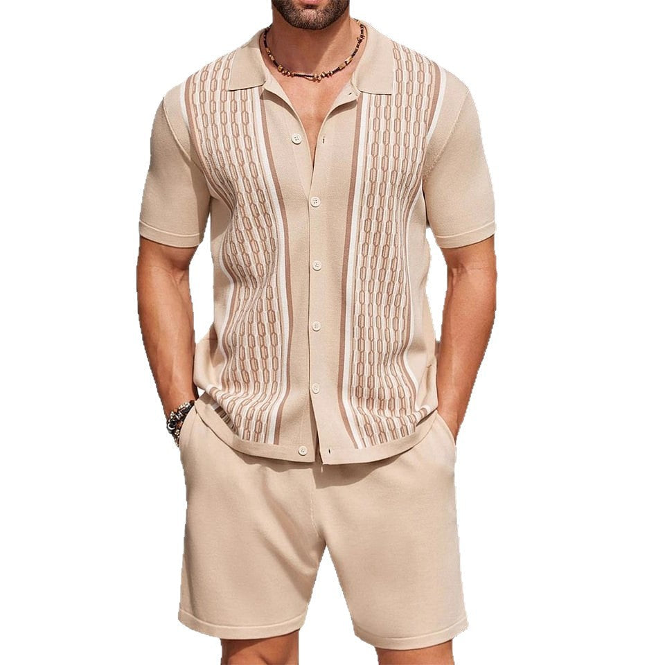 Men's Lightweight Short Sleeve Button-Up Shirt and Shorts Set