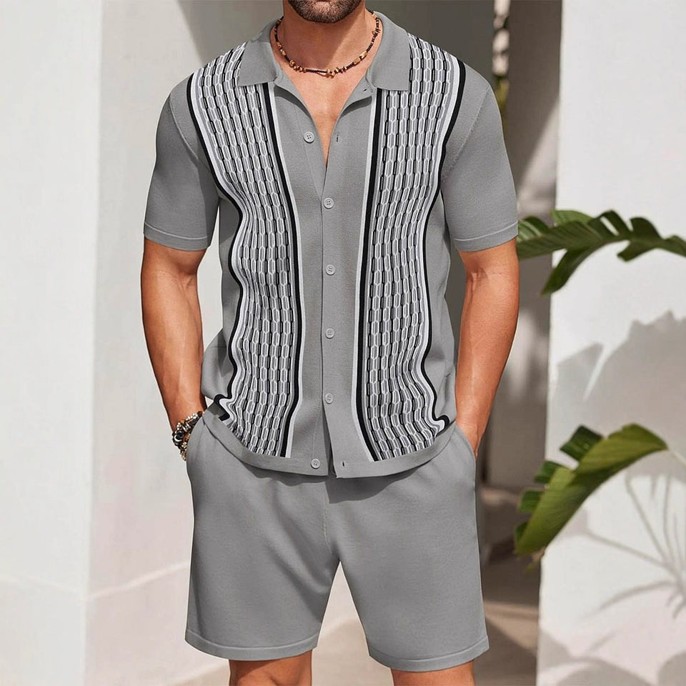 Men's Lightweight Short Sleeve Button-Up Shirt and Shorts Set