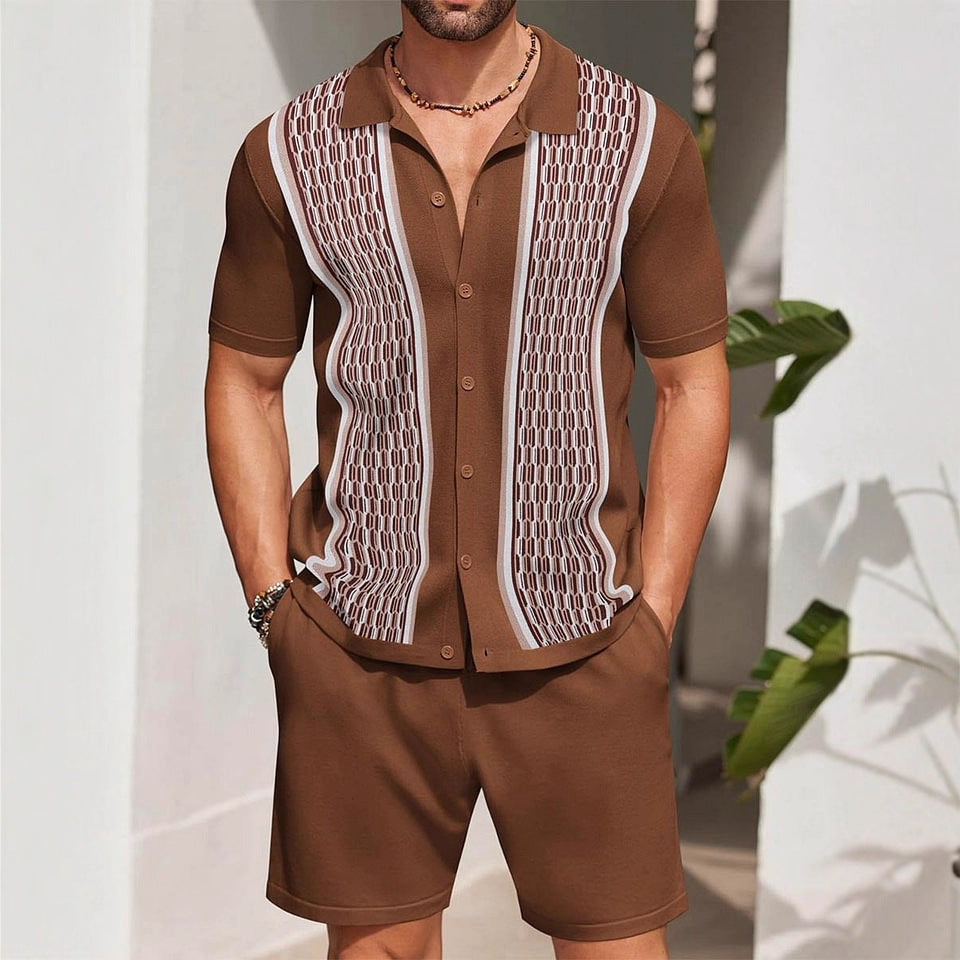 Men's Lightweight Short Sleeve Button-Up Shirt and Shorts Set