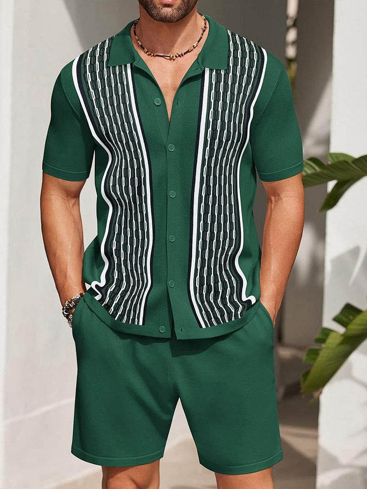 Men's Lightweight Short Sleeve Button-Up Shirt and Shorts Set
