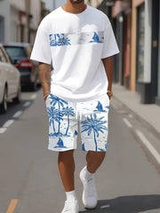 Men's Lightweight Tropical Print Shorts and Shirt Set