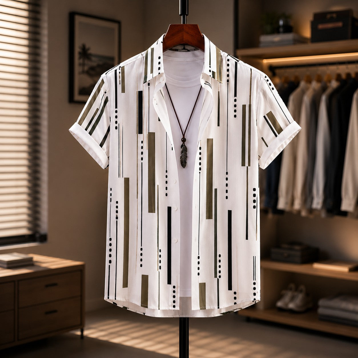 Men's Lightweight Vertical Stripe Short Sleeve Shirt