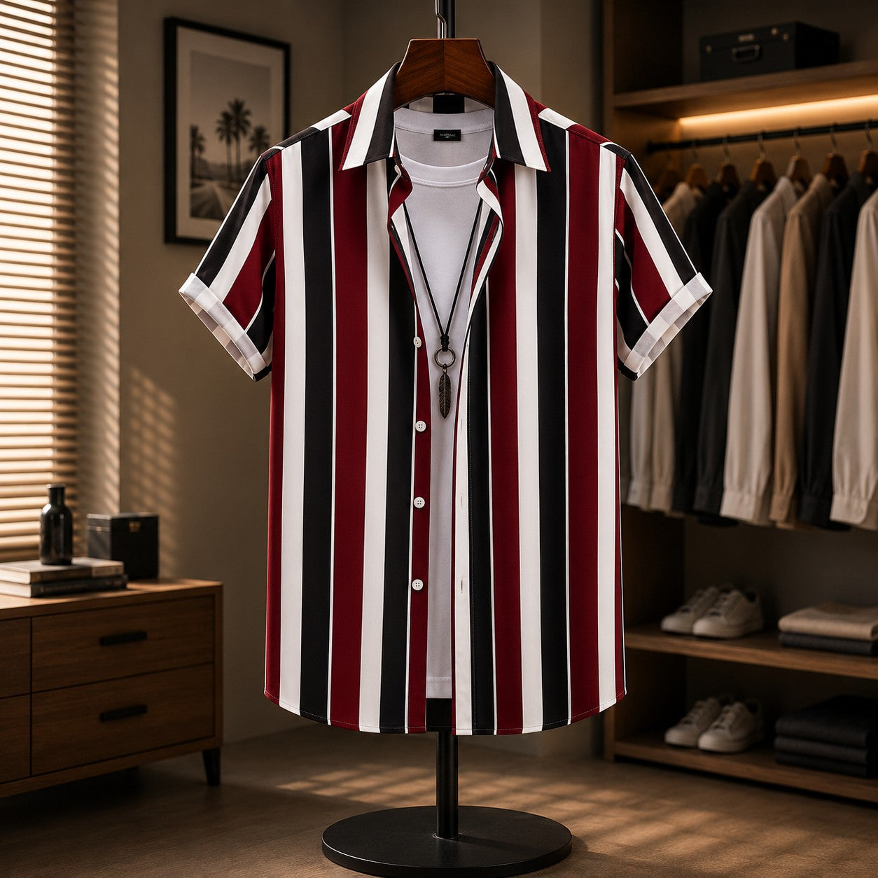 Men's Lightweight Vertical Stripe Short Sleeve Shirt
