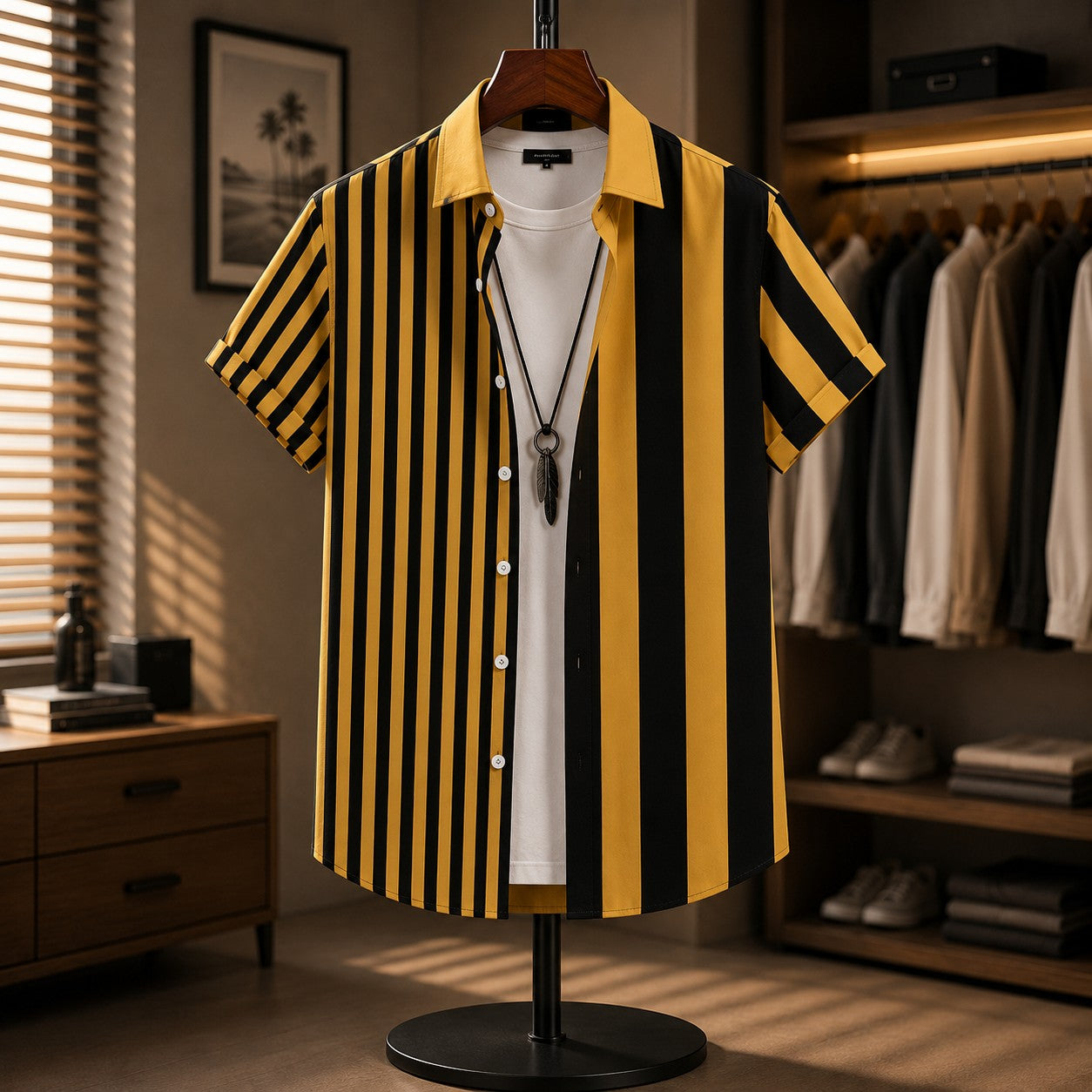Men's Lightweight Vertical Stripe Short Sleeve Shirt