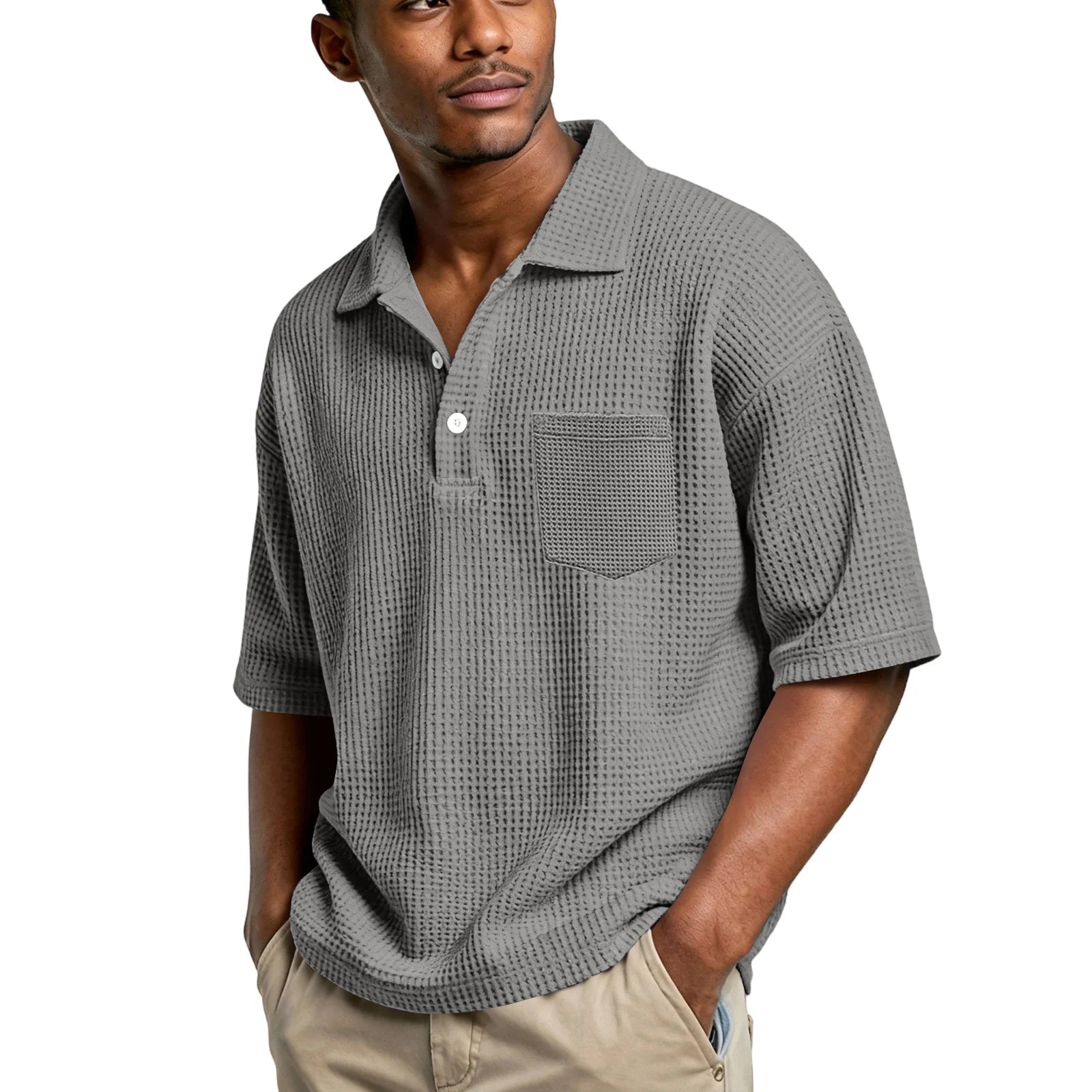 Men's Lightweight Waffle Short Sleeve Henley Shirt