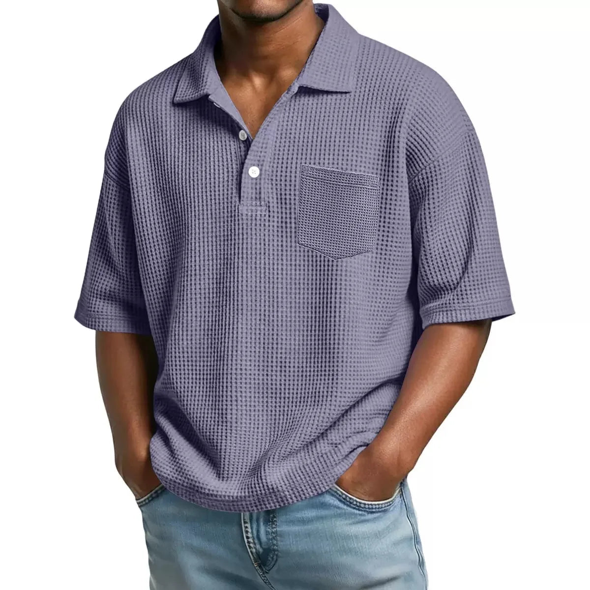 Men's Lightweight Waffle Short Sleeve Henley Shirt