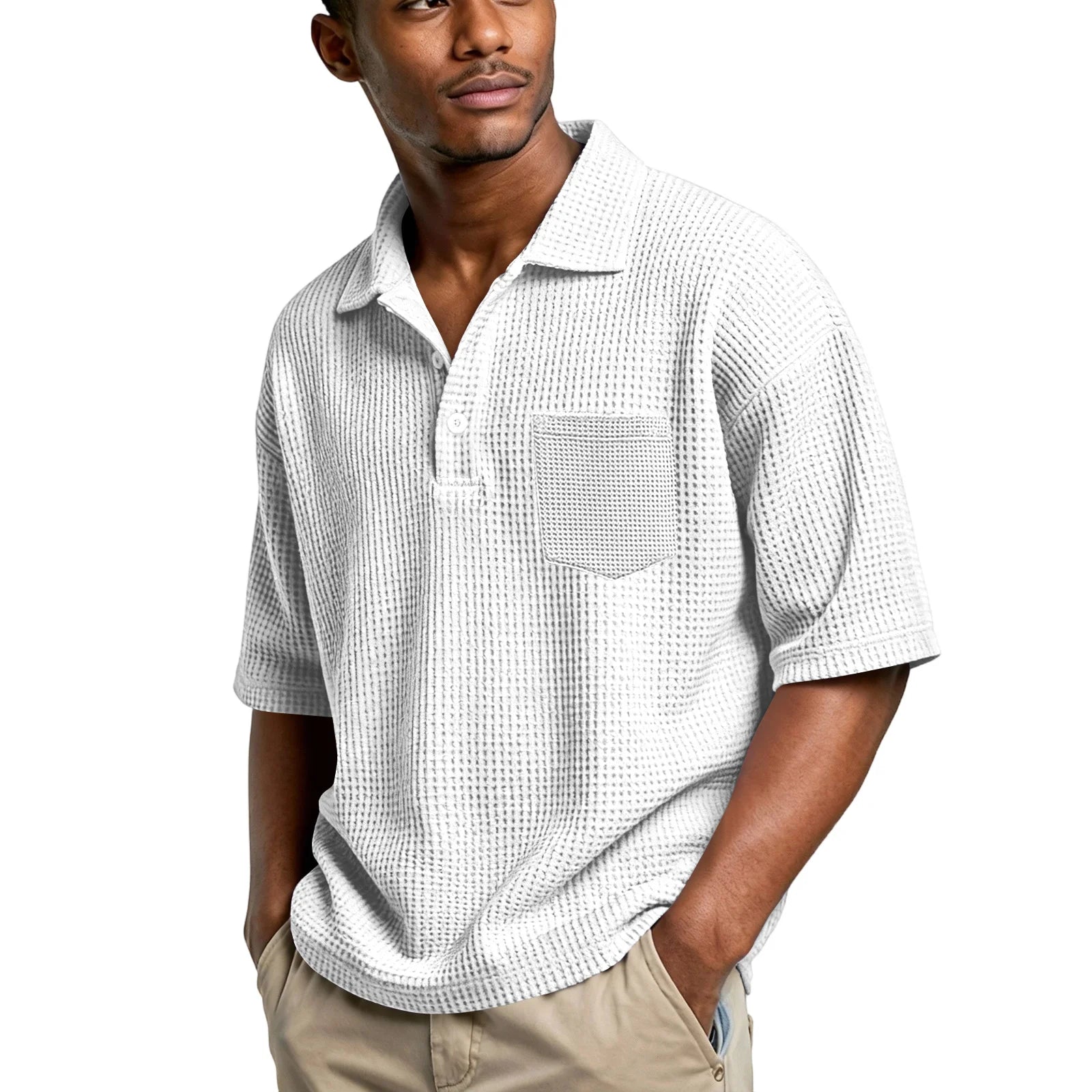 Men's Lightweight Waffle Short Sleeve Henley Shirt
