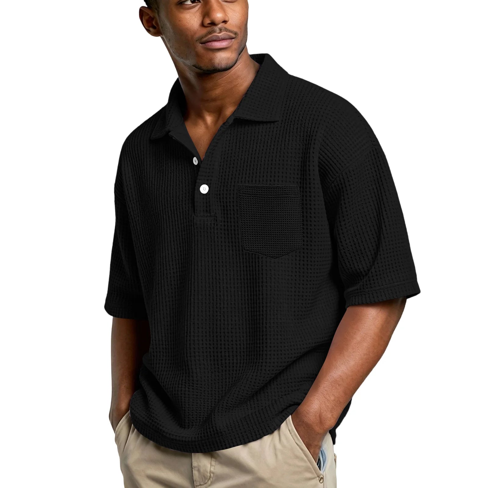 Men's Lightweight Waffle Short Sleeve Henley Shirt