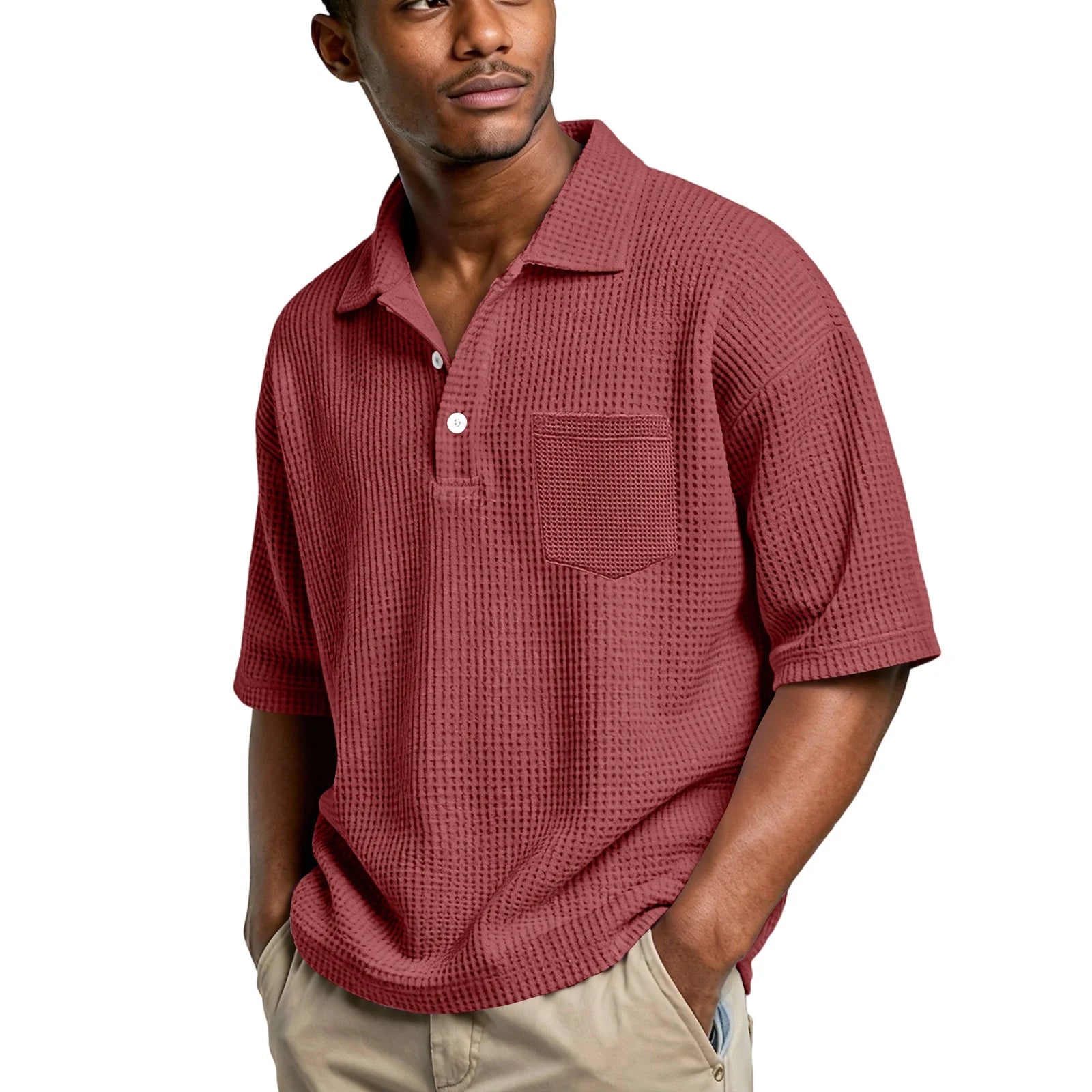 Men's Lightweight Waffle Short Sleeve Henley Shirt