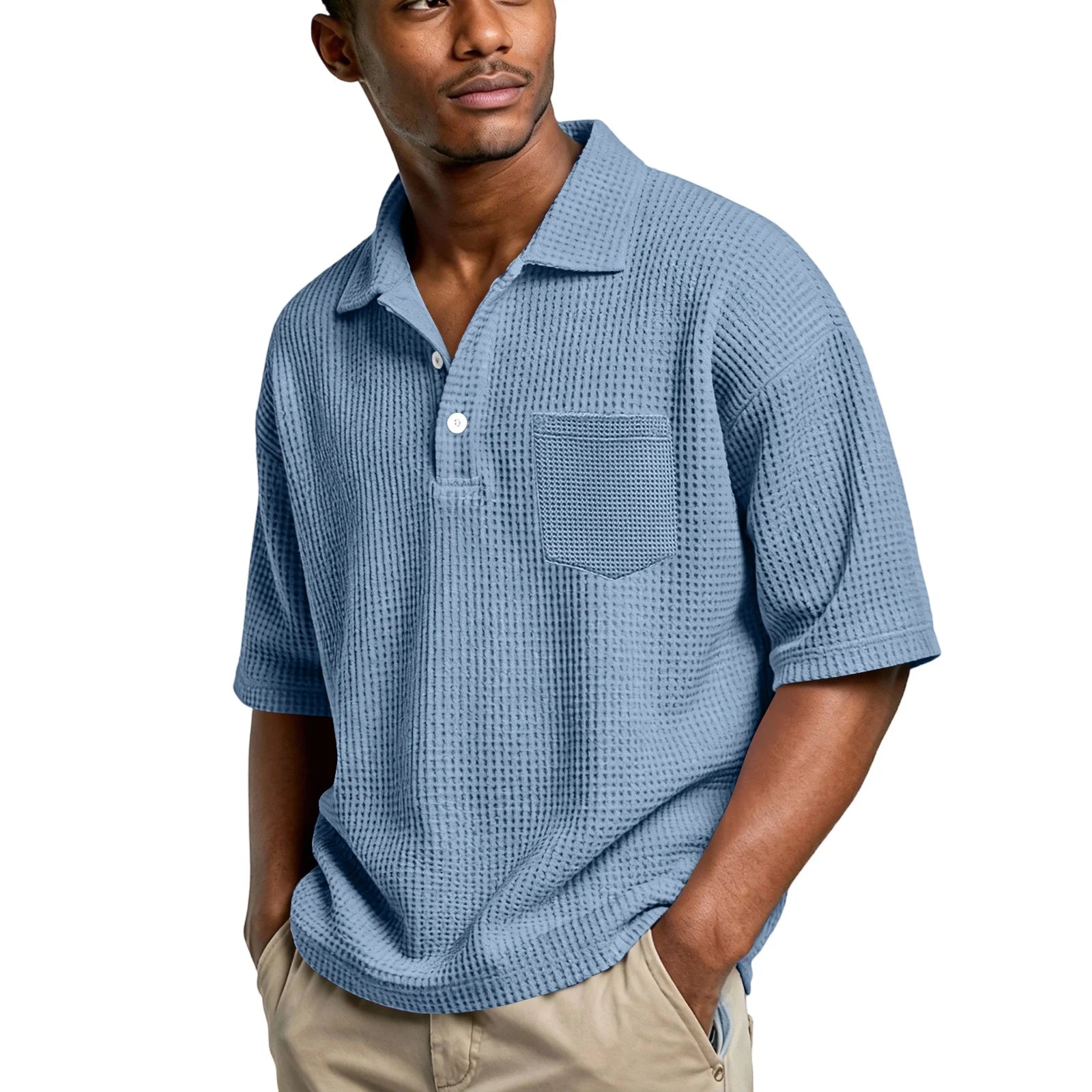 Men's Lightweight Waffle Short Sleeve Henley Shirt