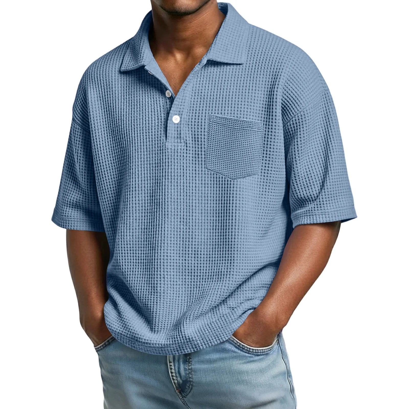 Men's Lightweight Waffle Short Sleeve Henley Shirt